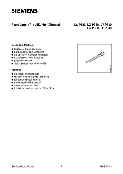 Siemens LS P380, LO P380, LY P380, LG P380, LP P380 LED Datasheet - cover page