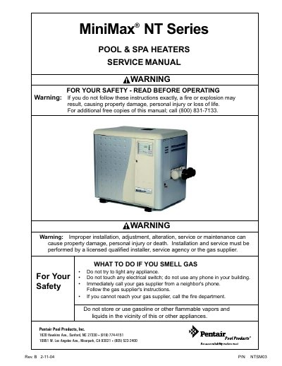Pentair MiniMax NT Series Pool & Spa Heaters Service Manual - cover page