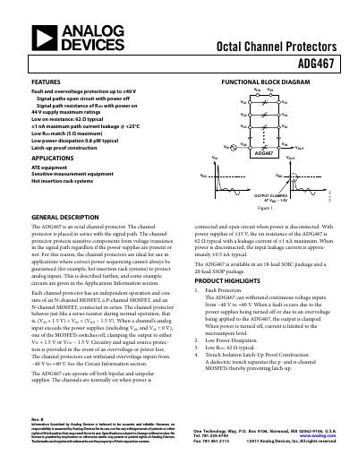 Analog Devices ADG467 Octal Channel Protector Datasheet