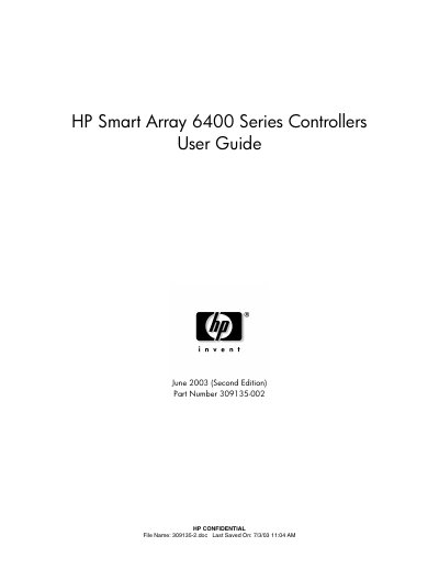 HP Smart Array 6400 Series Controllers User Guide - cover page