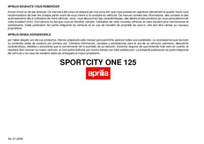 aprilia 854052 SPORTCITY ONE 125 F-E MY 2008 Manual