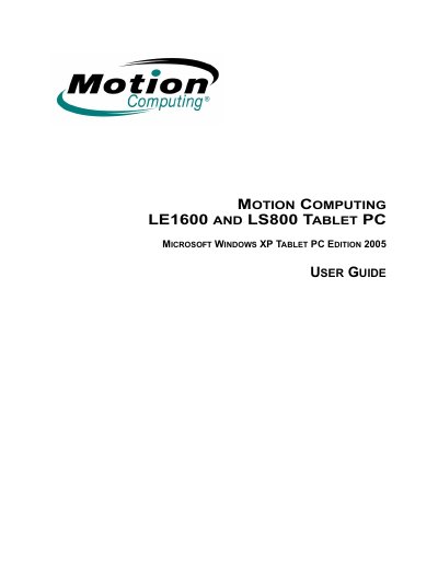 Motion LE1600 and LS800 Tablet PC User Guide - cover page