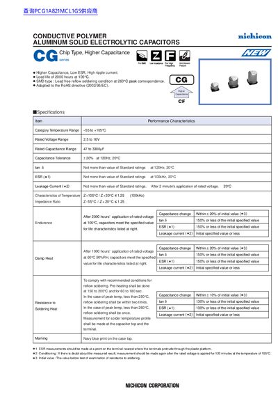 Nichicon CG Series Capacitor Datasheet - cover page