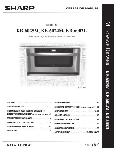 Sharp KB-6025M/KB-6024M/KB-6002L Microwave Drawer Operation Manual