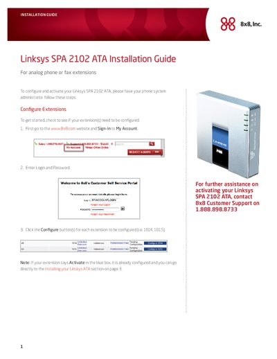 Linksys SPA2102 ATA Installation Guide - cover page