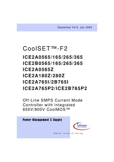 INFINEON ICE2A0565/165/265/365 ICE2B0565/165/265/365 ICE2A0565Z ICE2A180Z/280Z ICE2A765I/2B765I ICE2A765P2/ICE2B765P2 Manual