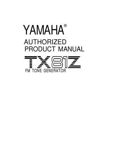 Yamaha TX81Z FM Tone Generator Owner's Manual - cover page