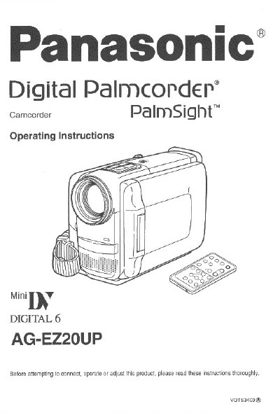 Panasonic AG-EZ20UP Digital Camcorder Operating Instructions - cover page