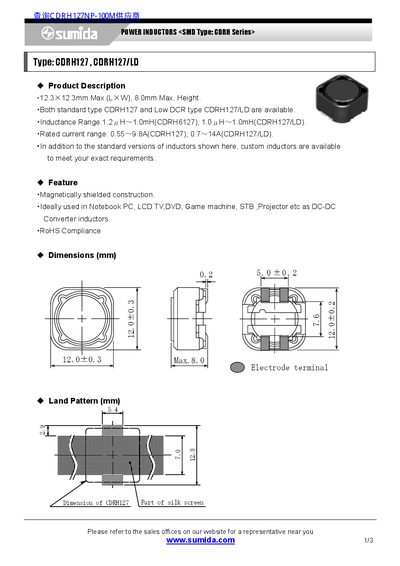 Sumida CDRH127 CDRH127/LD Power Inductor Datasheet - cover page