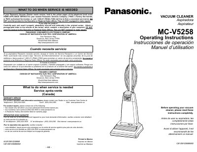 Panasonic MC-V5258 Vacuum Cleaner Operating Instructions - cover page