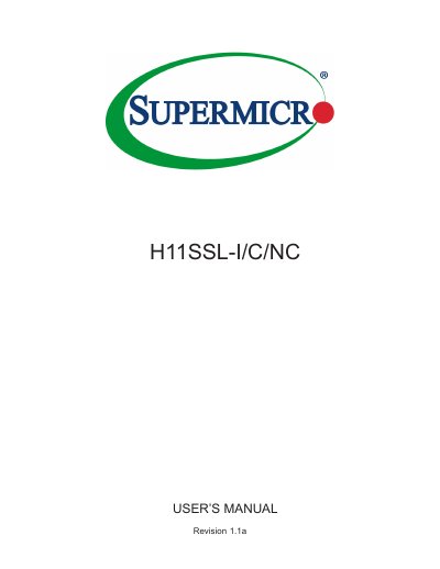 Supermicro H11SSL-I/C/NC Motherboard User's Manual - cover page