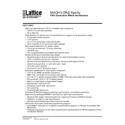 Lattice MACH 5 CPLD Family Fifth Generation MACH Architecture Datasheet - cover page