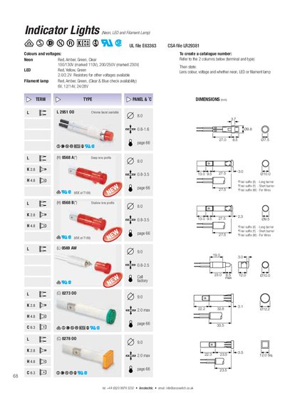 ARCOLECTRIC SWITCHES Indicator Lights (Neon LED Filament Lamp) UL file E63363 CSA file LR29381 handbook - cover page