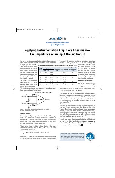 Applying Instrumentation Amplifiers Effectively: The Importance of an Input Ground Return - cover page