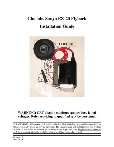 Sanyo EZ-20 Flyback Installation Guide - cover page