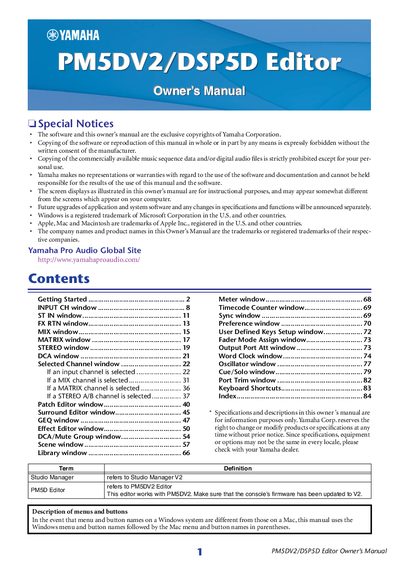 Yamaha PM5DV2/DSP5D Editor Owner's Manual - cover page
