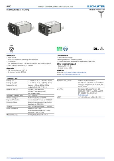 SCHURTER 5110 Inlet Filter Front Side Mounting Handbook - cover page
