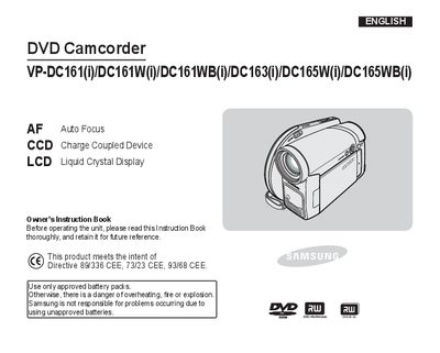 samsung VP-DC161(i)/DC161W(i)/DC161WB(i)/DC163(i)/DC165W(i)/DC165WB(i) camcorder Manual - cover page