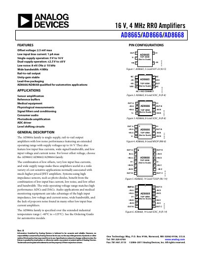 Analog Devices AD8665/AD8666/AD8668 Datasheet - cover page