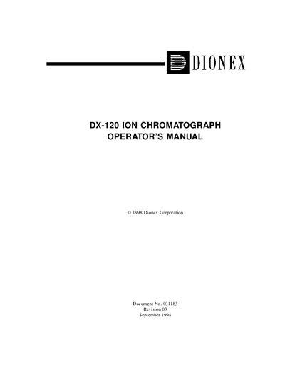 Dionex DX-120 Ion Chromatograph Operator’s Manual