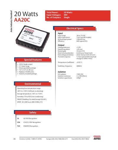 ASTEC AA20C Series 20 Watt DC-DC Converter Datasheet - cover page