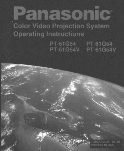 Panasonic PT-51G54/PT-61G54 Color Video Projection System Operating Instructions - cover page