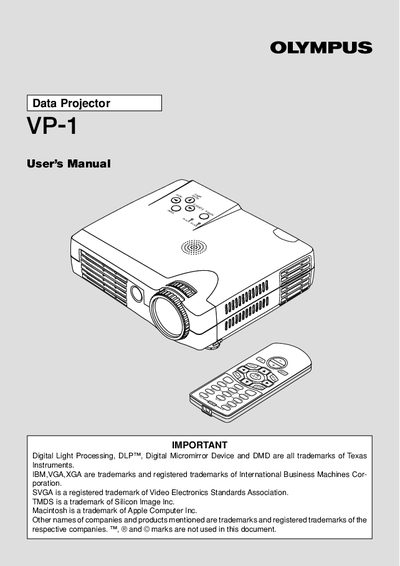 Olympus VP-1 Data Projector User Manual - cover page