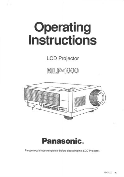 Panasonic MLP-1000 LCD Projector Operating Instructions - cover page