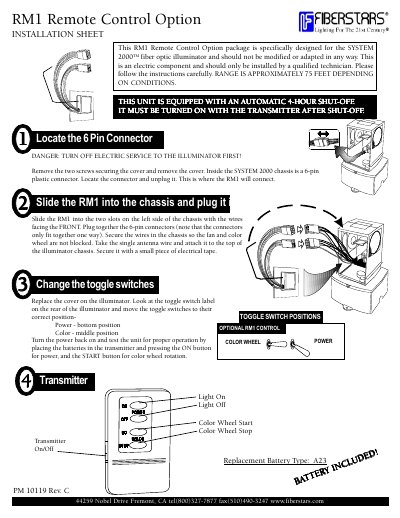 FiberSARS RM1 Remote Control Option Installation Sheet - cover page