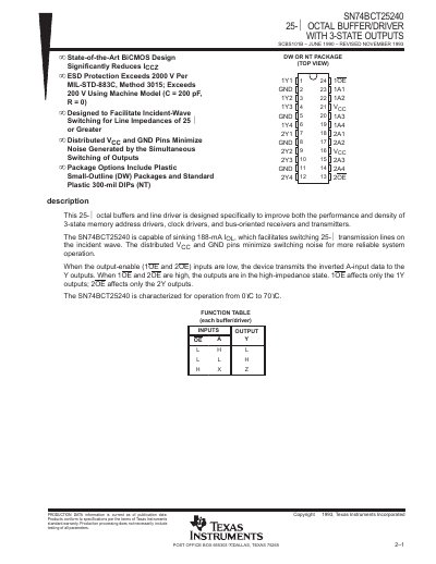 TEXAS INSTRUMENTS SN74BCT25240 25- OCTAL BUFFER/DRIVER WITH 3-STATE OUTPUTS handbook - cover page