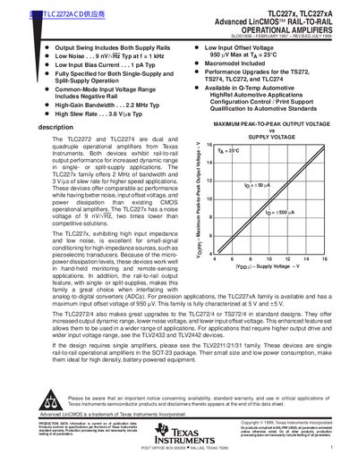 Texas Instruments TLC227x/TLC227xA Operational Amplifiers Data Sheet