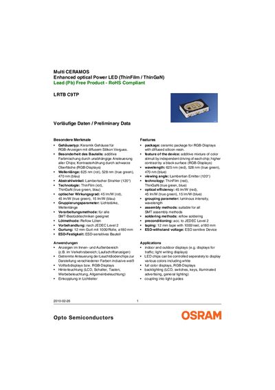 OSRAM LRTB C9TP Multi CERAMOS Enhanced Optical Power LED Datasheet - cover page