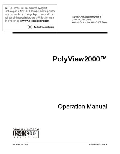 Agilent PolyView2000 Spectral Processing Application Operation Manual - cover page