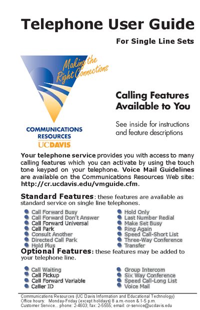 Single Line Telephone User Guide - cover page