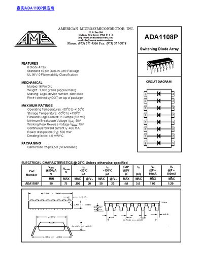 American Microsemi ADA1108P Switching Diode Array Datasheet - cover page