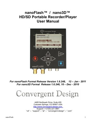 Convergent Design nanoFlash/nano3D HD/SD Portable Recorder User Manual - cover page