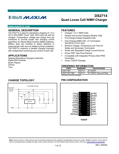 Maxim DS2714 Quad Loose Cell NiMH Charger Datasheet - cover page