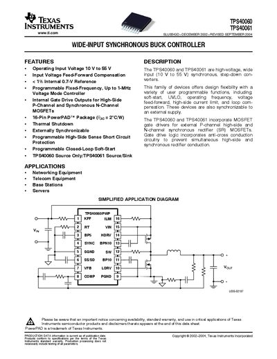 Texas Instruments TPS40060/TPS40061 Data Sheet - cover page