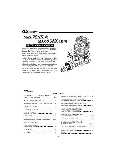 O.S. MAX-75AX and MAX-95AX Engine Instruction Manual - cover page