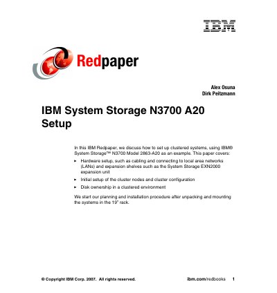 IBM N3700 A20 Storage System Installation Guide - cover page