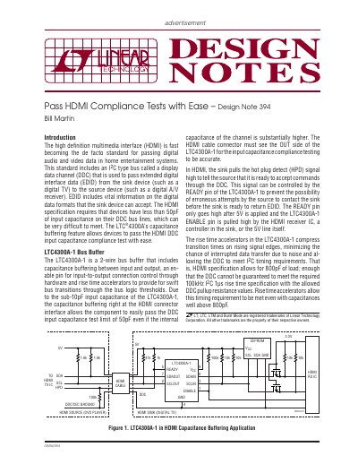 Linear Technology LTC4300A-1 HDMI DDC Bus Buffer Design Note 394 - cover page
