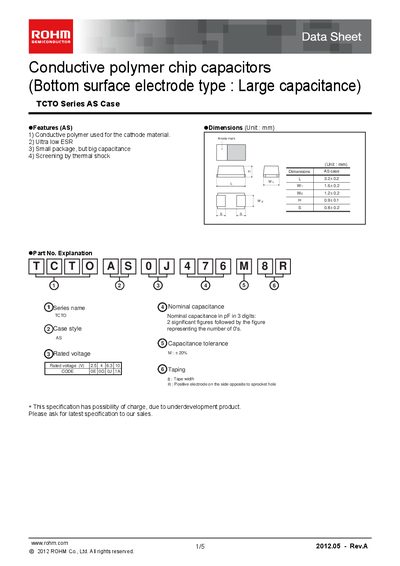 ROHM TCTO Series AS Case Datasheet - cover page