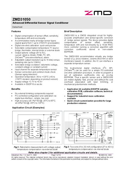 ZMD ZMD31050 Advanced Differential Sensor Signal Conditioner Datasheet - cover page
