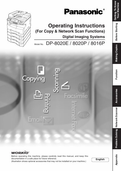 Panasonic DP-8020E/8020P/8016P Digital Imaging Systems Operating Instructions - cover page