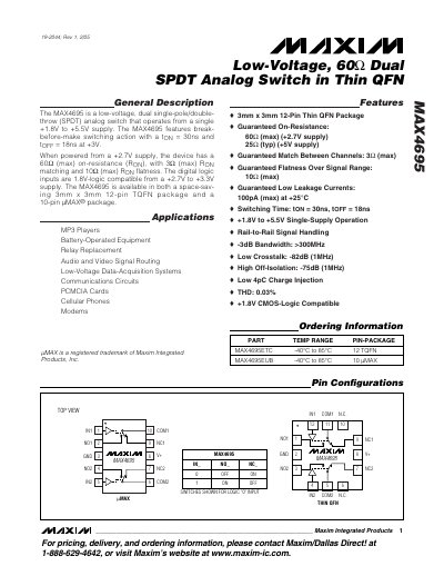 Maxim MAX4695 Analog Switch Datasheet - cover page