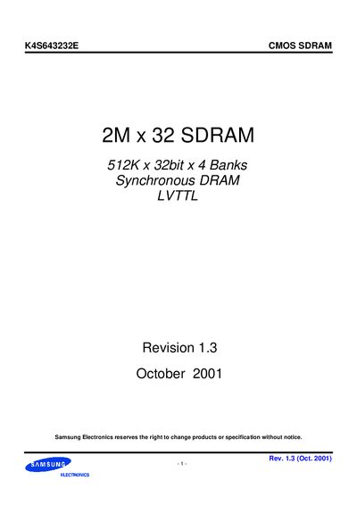 Samsung K4S643232E CMOS SDRAM Datasheet - cover page