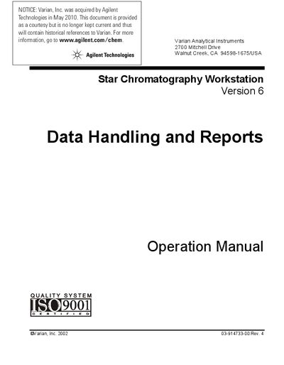 Agilent Star Chromatography Workstation V6 Data Handling and Reports Operation Manual - cover page