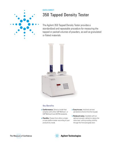 Agilent 350 Tapped Density Tester Data Sheet - cover page
