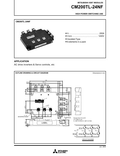 Mitsubishi CM200TL-24NF IGBT Module Datasheet - cover page