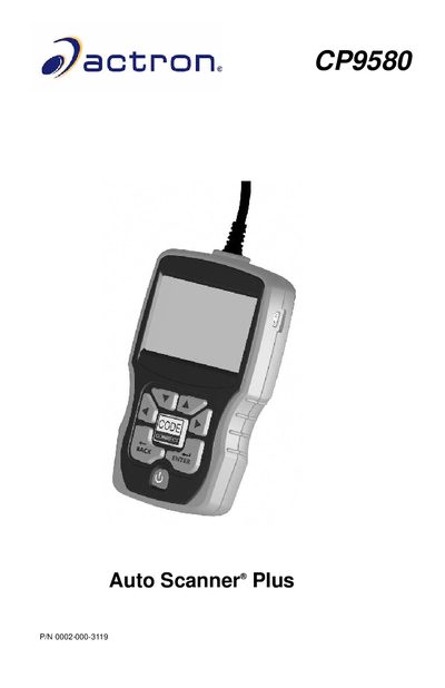 Actron CP9580 Auto Scanner Plus User Manual